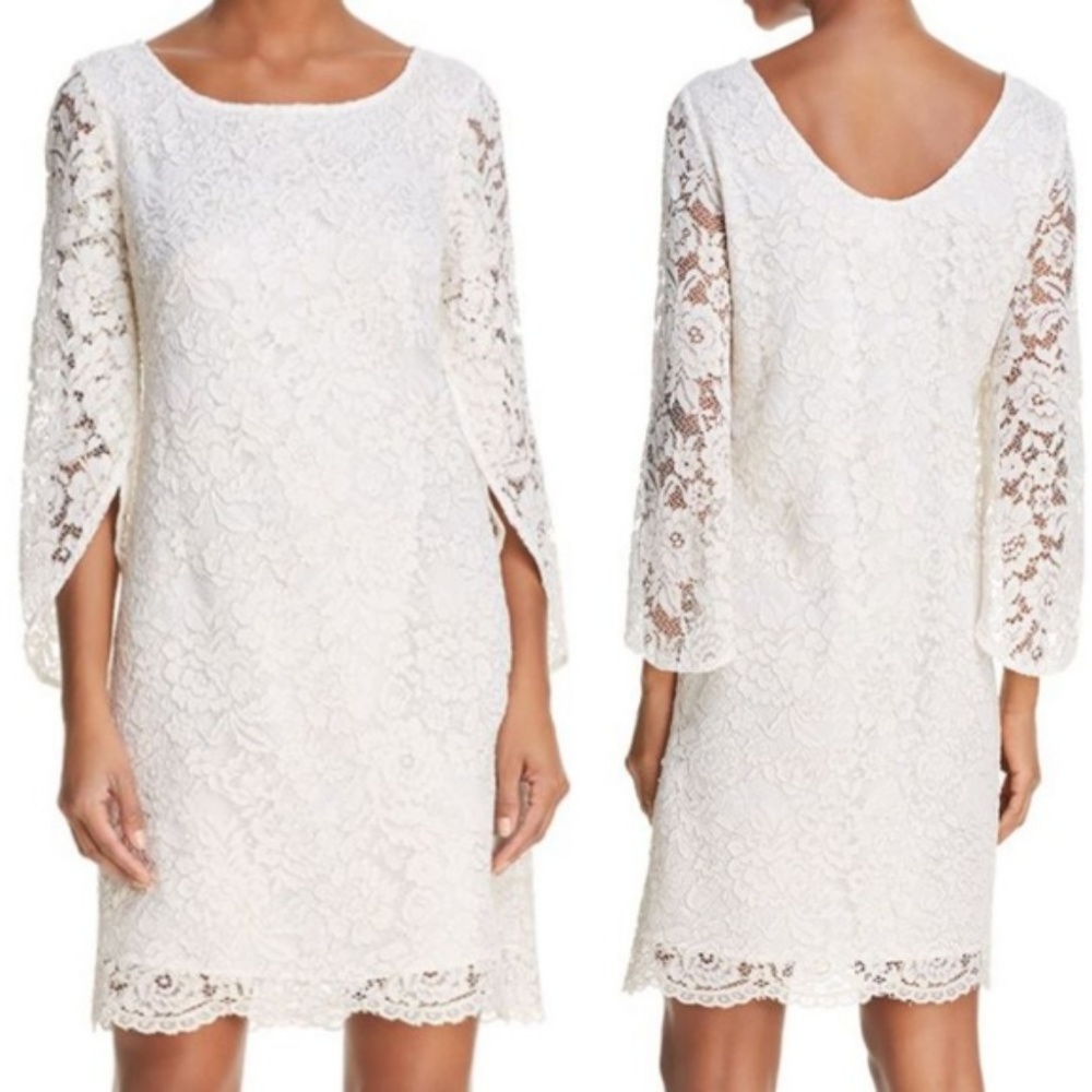 Nanette Lepore Lace Tulip Sleeve Dress Shift White